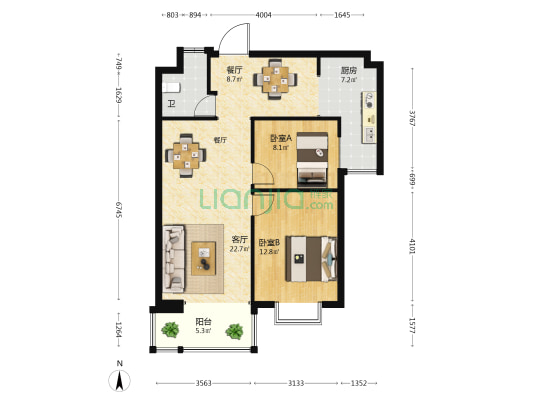 汇都国际 2室2厅1卫 93平方
