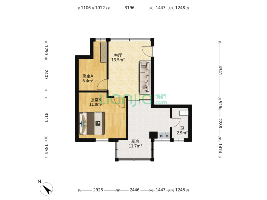 共和西路 2室1厅1卫 52平方
