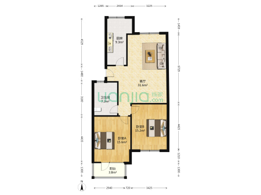 凯旋山庄 2室1厅1卫 97平方