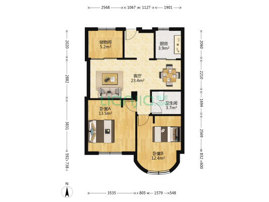 北银公寓 2室1厅1卫 80平方