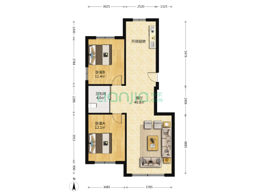 沈铁新苑东区 2室1厅1卫 96平方