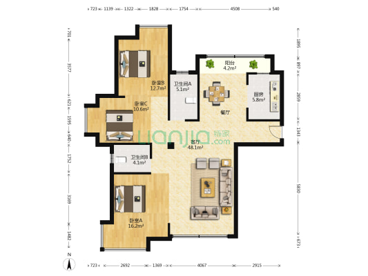 山河世家 3室1厅2卫 128平方