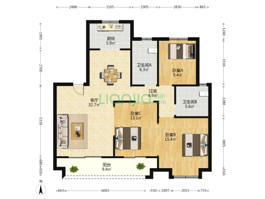 佳兆业金域广场 3室1厅2卫 127平方