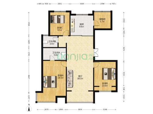 万科太原小镇三期 3室1厅2卫 126平方
