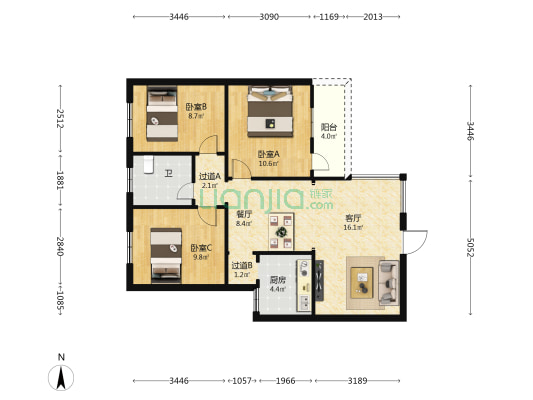 画苑小区 3室2厅1卫 84平方