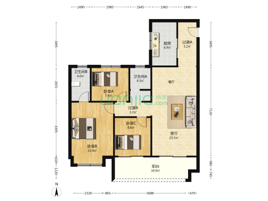 水沐未来城 3室1厅2卫 124平方