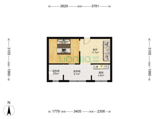 天力大厦 1室1厅2卫 61平方