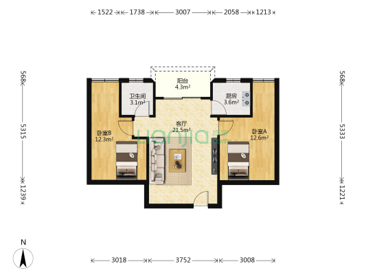 鸿福楼 2室1厅1卫 68平方