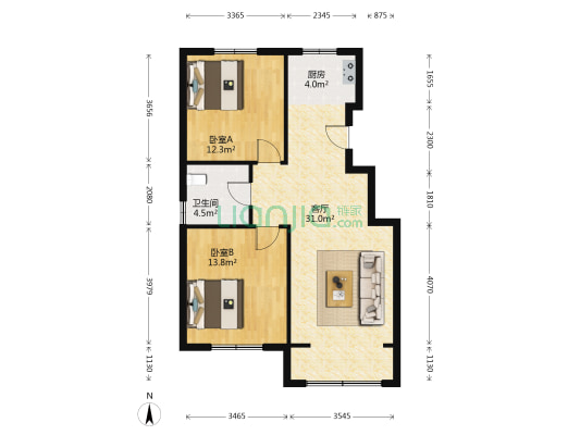 万润城 2室1厅1卫 89平方