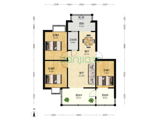 盐业公司大院 3室2厅1卫 59平方
