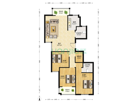 曹甲家园一组团 3室1厅2卫 136平方