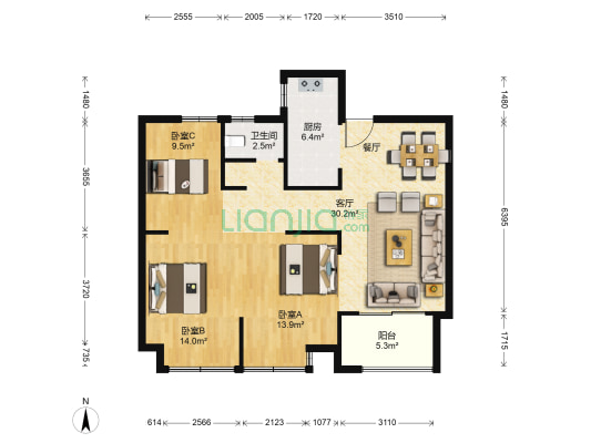 西城逸景 3室1厅1卫 100平方