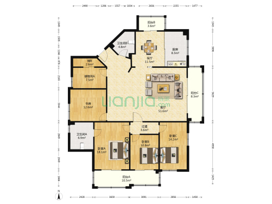 万丰大厦 4室2厅2卫 208平方