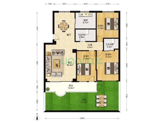 阳台山路19-25号 3室1厅2卫 115平方