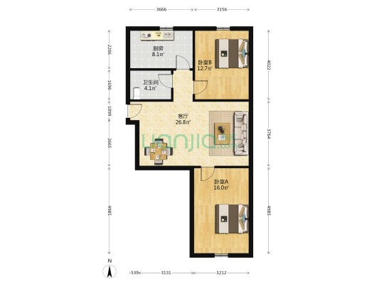 百合家园 2室1厅1卫 92平方