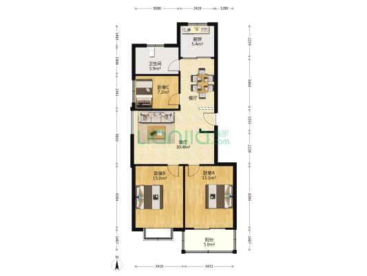 金品花园 3室1厅1卫 101平方