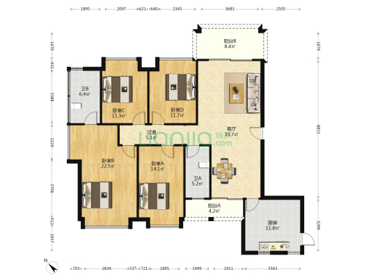 东方凤雅名苑 4室1厅2卫 163平方