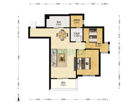 国际城H1组团 2室1厅1卫 79平方