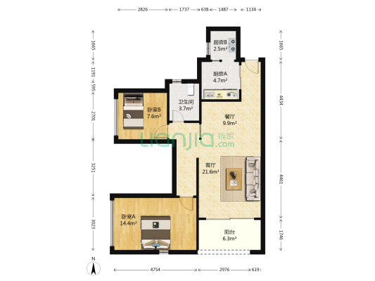 翠悦园 2室2厅1卫 82平方