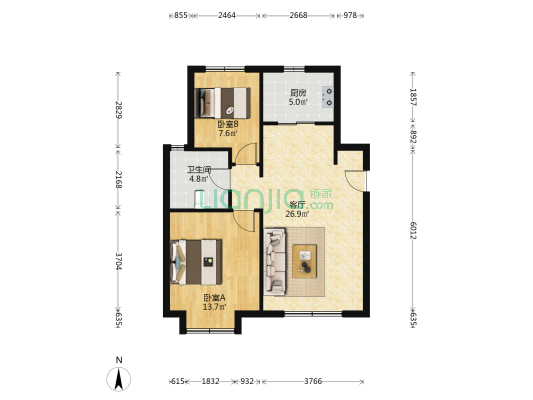 保利时代C12区 2室1厅1卫 83平方
