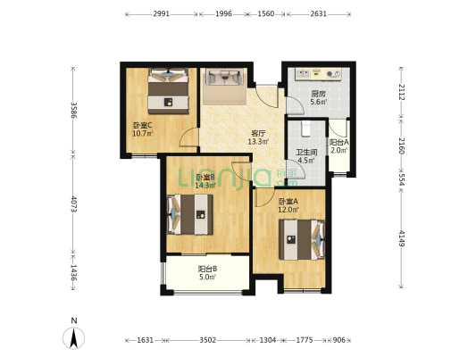 庞家浜新村 3室1厅1卫 95平方