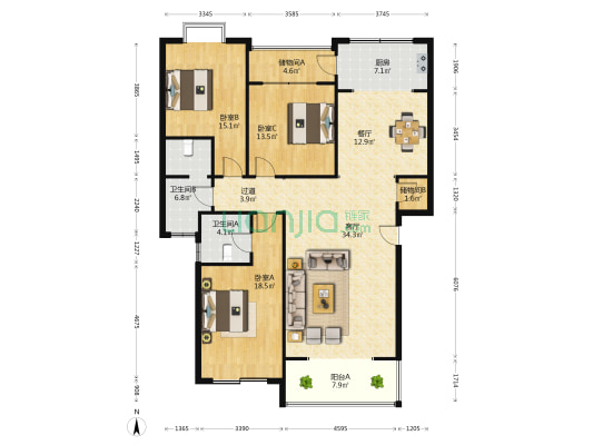 幸福税苑 3室2厅2卫 159平方