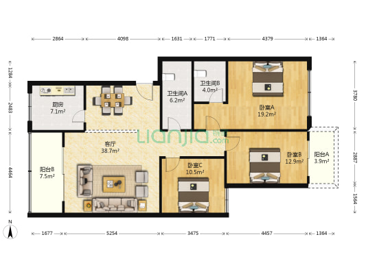 双华苑(天府新区) 3室1厅2卫 128平方