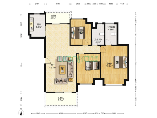 经典名雅园 3室1厅2卫 126平方