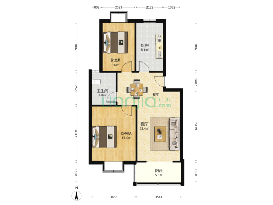 梅亭雅苑 2室1厅1卫 83平方