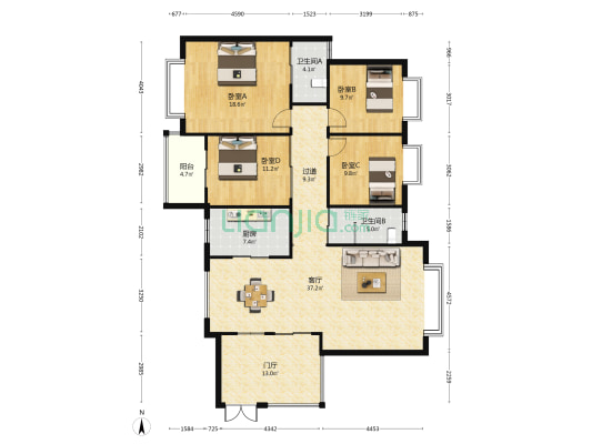 滨江新外滩 4室1厅2卫 151平方