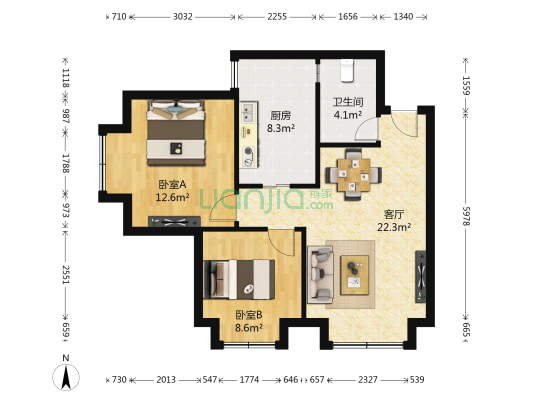 双楠锐派 2室1厅1卫 68平方