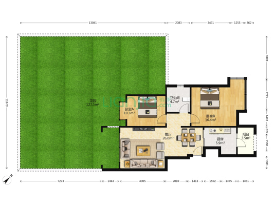 绿洲金座 2室1厅1卫 86平方