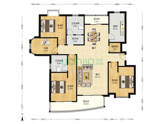 紫薇景苑 4室1厅3卫 157平方