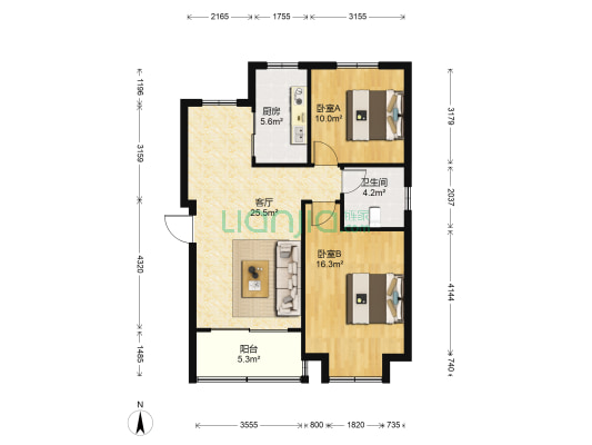 金羽雅苑 2室1厅1卫 89平方