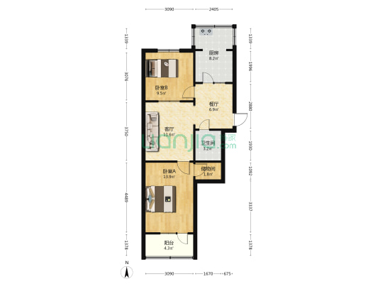 迎新街二电厂小区 2室2厅1卫 69平方
