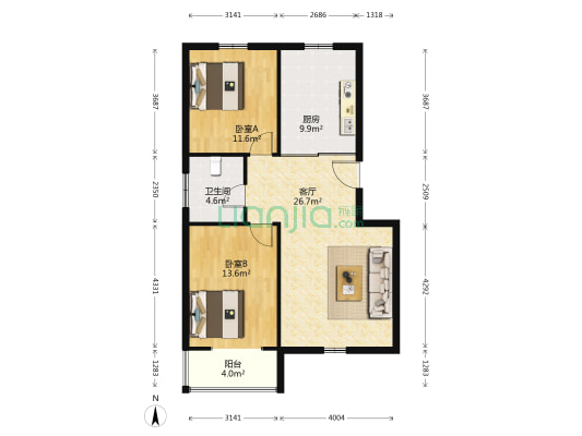 水寨花园 2室1厅1卫 58平方