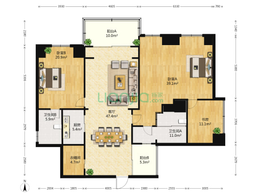 龙墅湾 3室1厅2卫 170平方