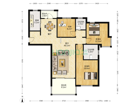 海上国际花园(一期) 3室1厅2卫 128平方