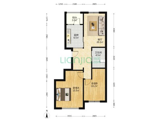 黎明荣府 2室1厅1卫 88平方