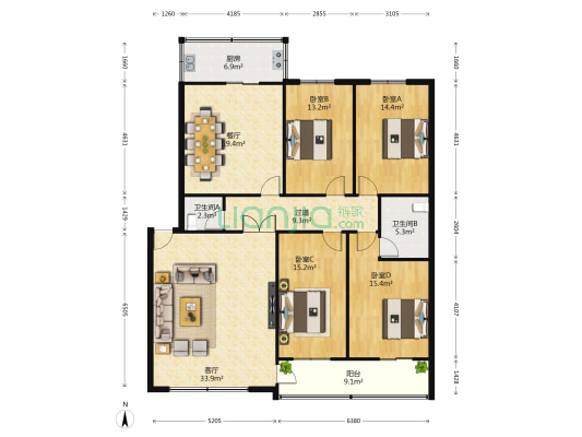 同乐供电小区 4室2厅2卫 172平方