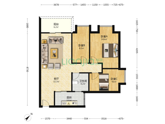 金世纪嘉园 3室1厅1卫 101平方