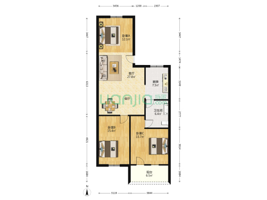 福机新村 3室1厅1卫 95平方
