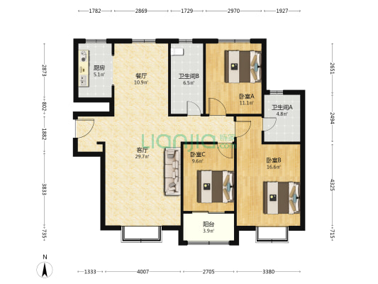 秀兰城市美居东区 3室2厅2卫 143平方