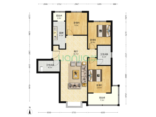 假日雅典城 3室1厅2卫 134平方
