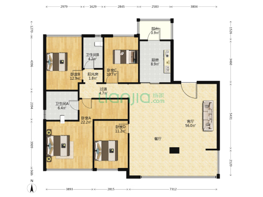 金科九华粼云 4室1厅2卫 167平方