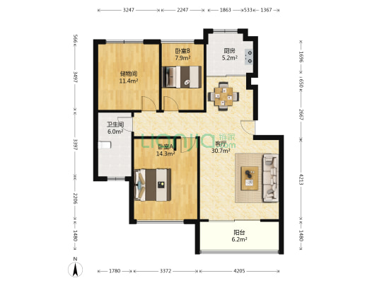 格林悦城花园 2室1厅1卫 103平方