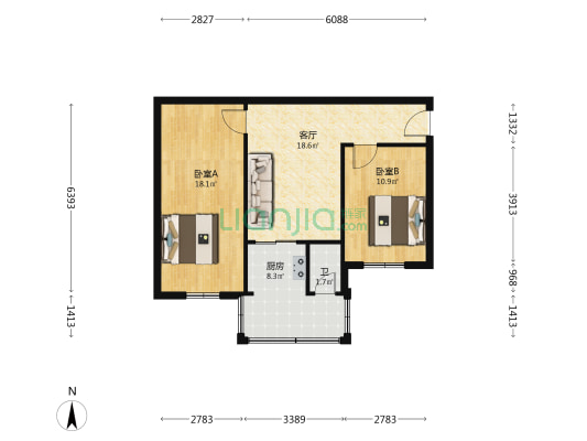 沙河街96号 2室1厅1卫 70平方