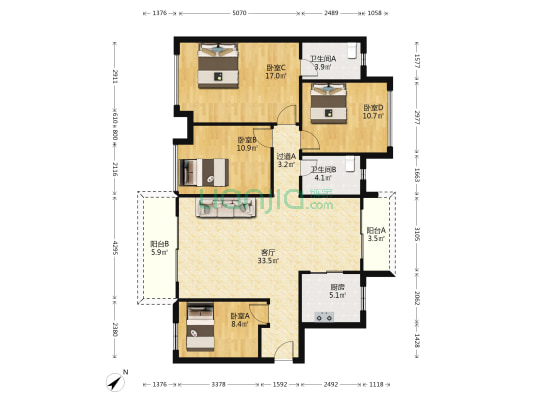 奥园誉峯 4室1厅2卫 100平方