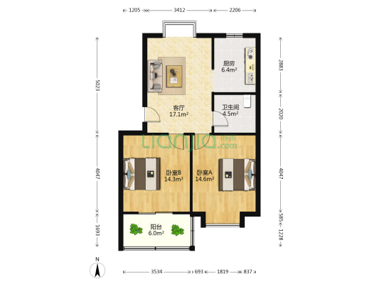 新月公寓 2室1厅1卫 72平方