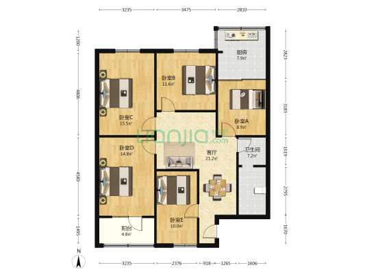 信合家属院 5室1厅1卫 127平方